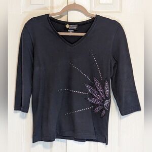 5/$25. Christine Alexander Black Tee with Decorative Crystals